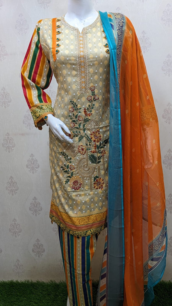 Nishat D#22 |best quality lawn fabric with beautiful printed sheffon dupatta